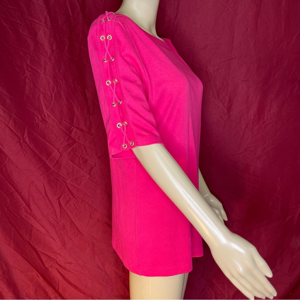 Karen Scott Fuchsia Top with Lace-Up Sleeves